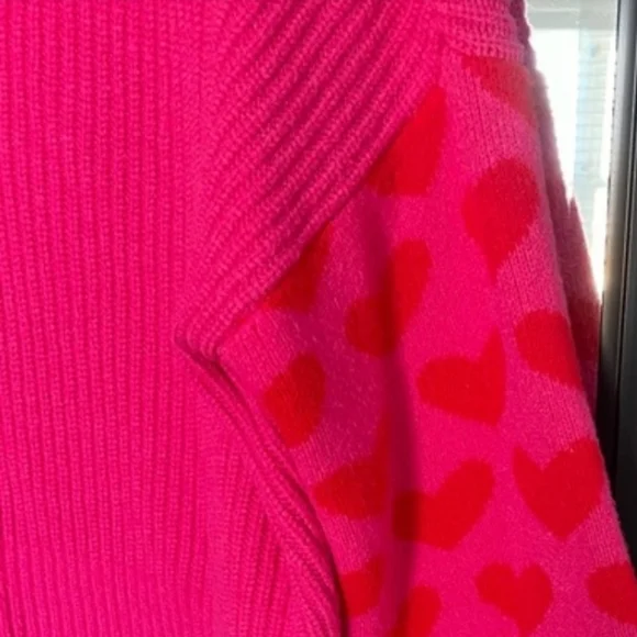 Miami Red and Hot Pink Heart Puff Sleeve V-Neck Oversized Crop Sweater - Picture 4 of 11